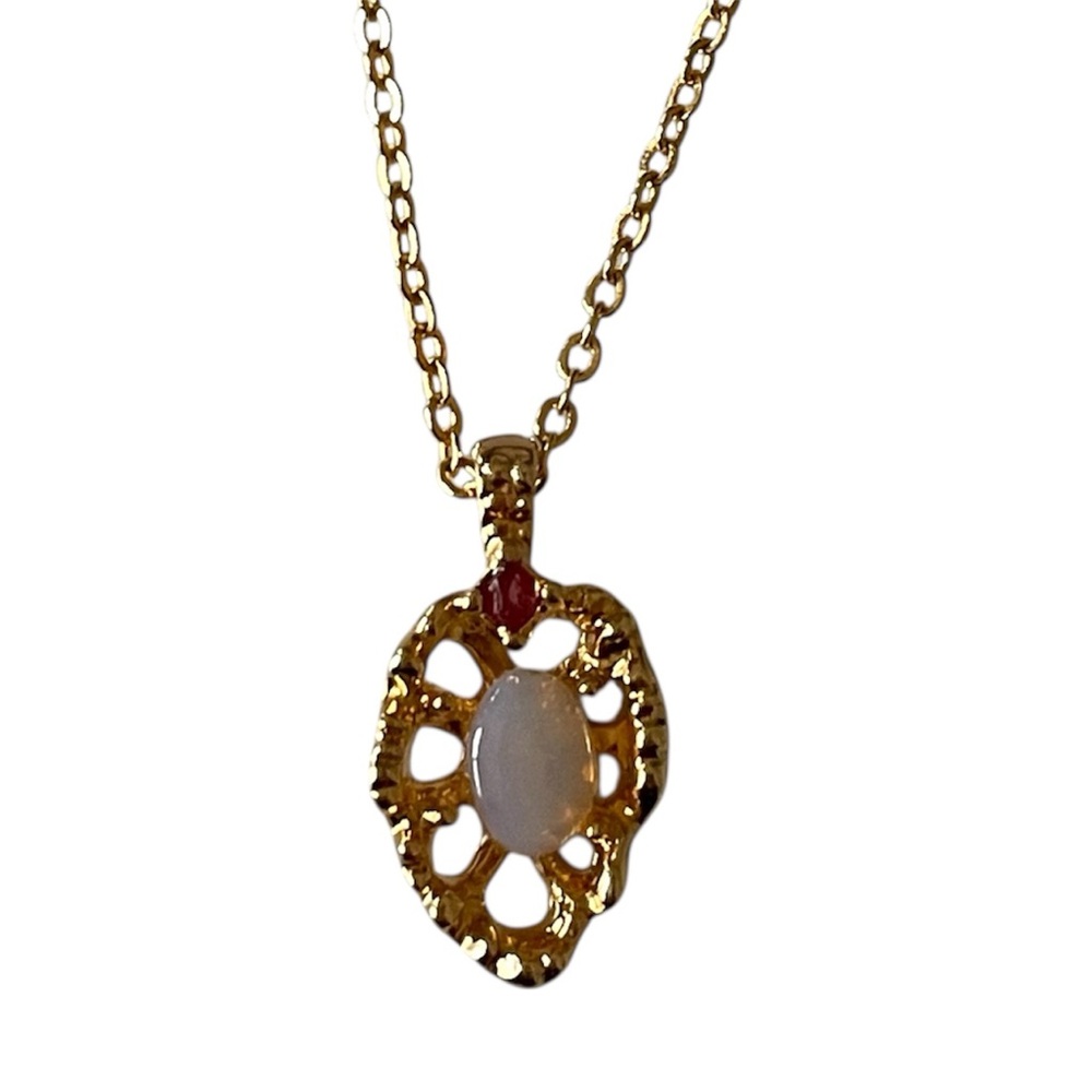 Van Doran Genuine Opal and Ruby Pendant Necklace
